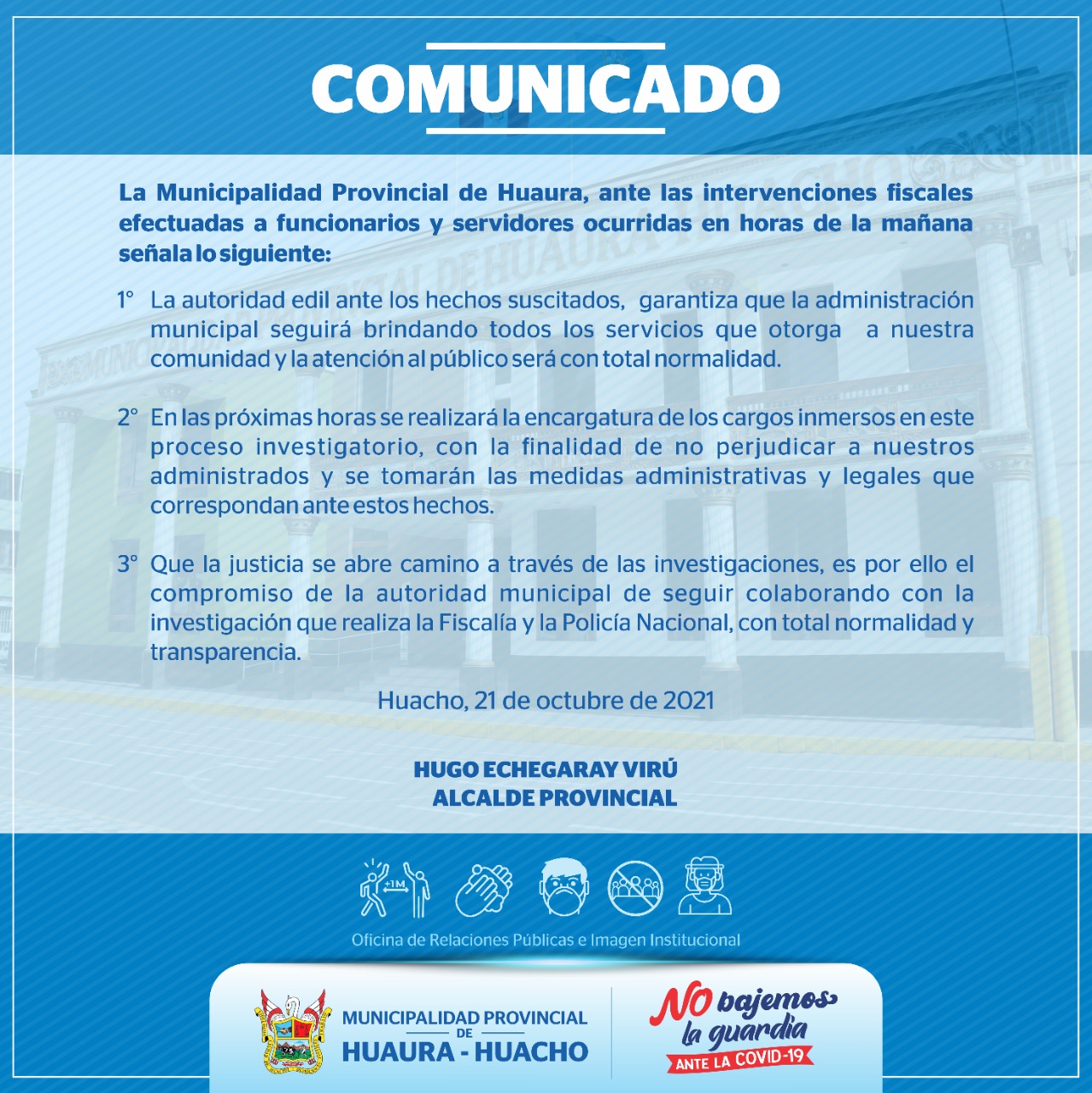 Comunuicado emitido por la Municipalidad de Huaura