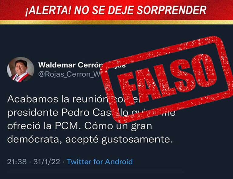 Waldemar Cerrón niega veracidad de twitt salido de su cuenta