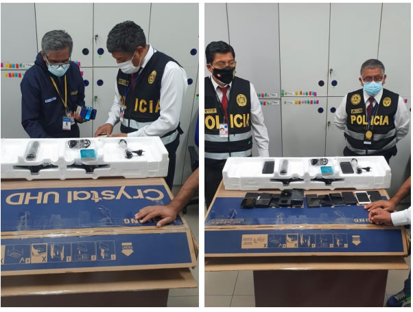 Hombre intentó introducir celulares de contrabando escondido en estructura de un televisor (Foto: PNP)