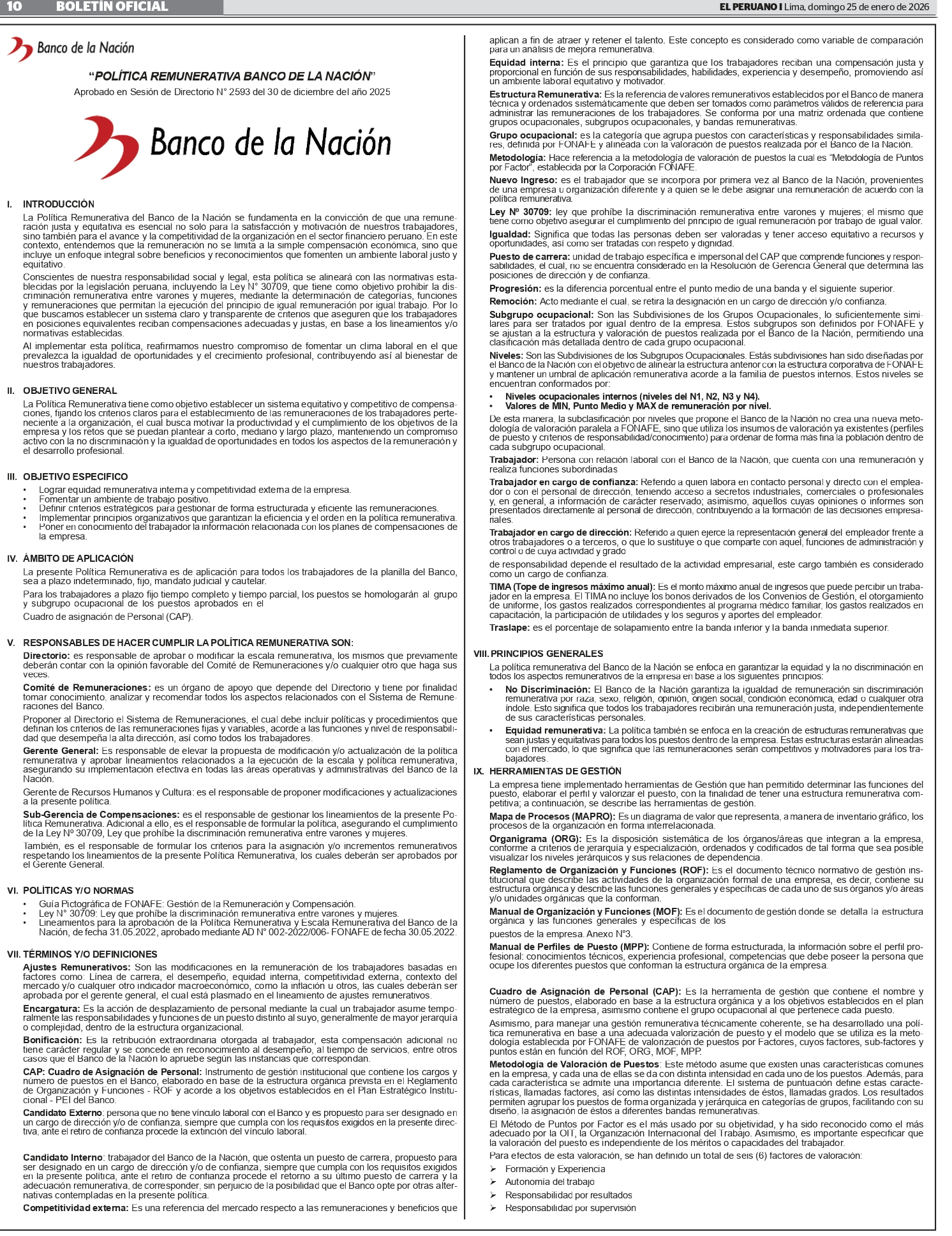 BN, Política Remunerativa 1
