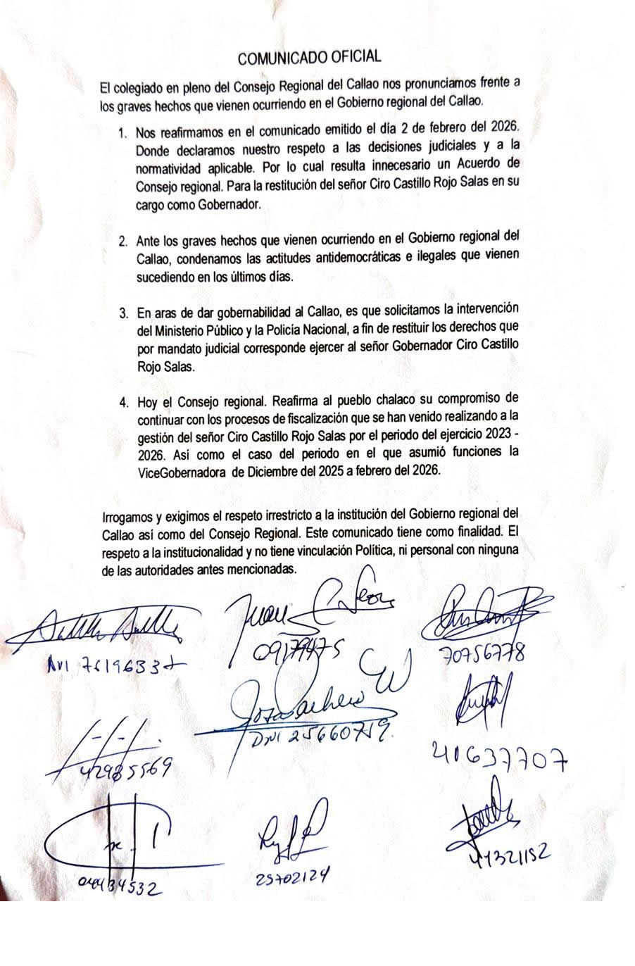  Pronunciamiento de los consejeros del Callao.