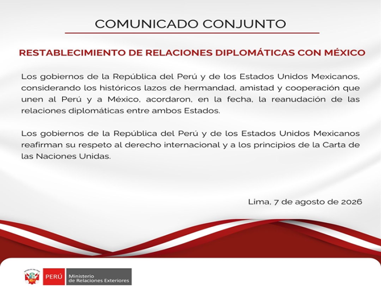 Perú y México restablecen relaciones tras decisión peruana de acceder al pedido mexicano de conceder salvoconducto a Bettsy Chávez