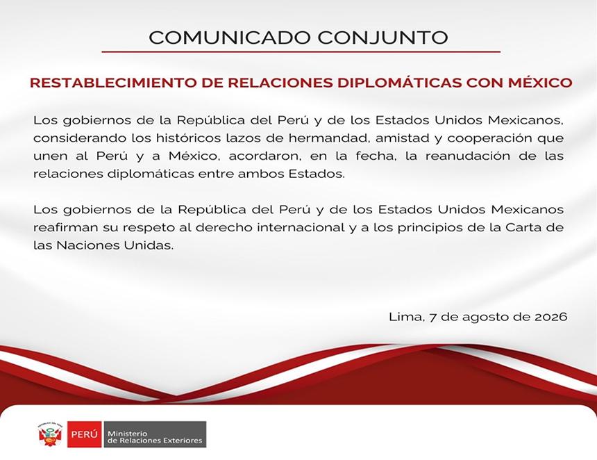 Perú y México restablecieron este viernes relaciones diplomáticas