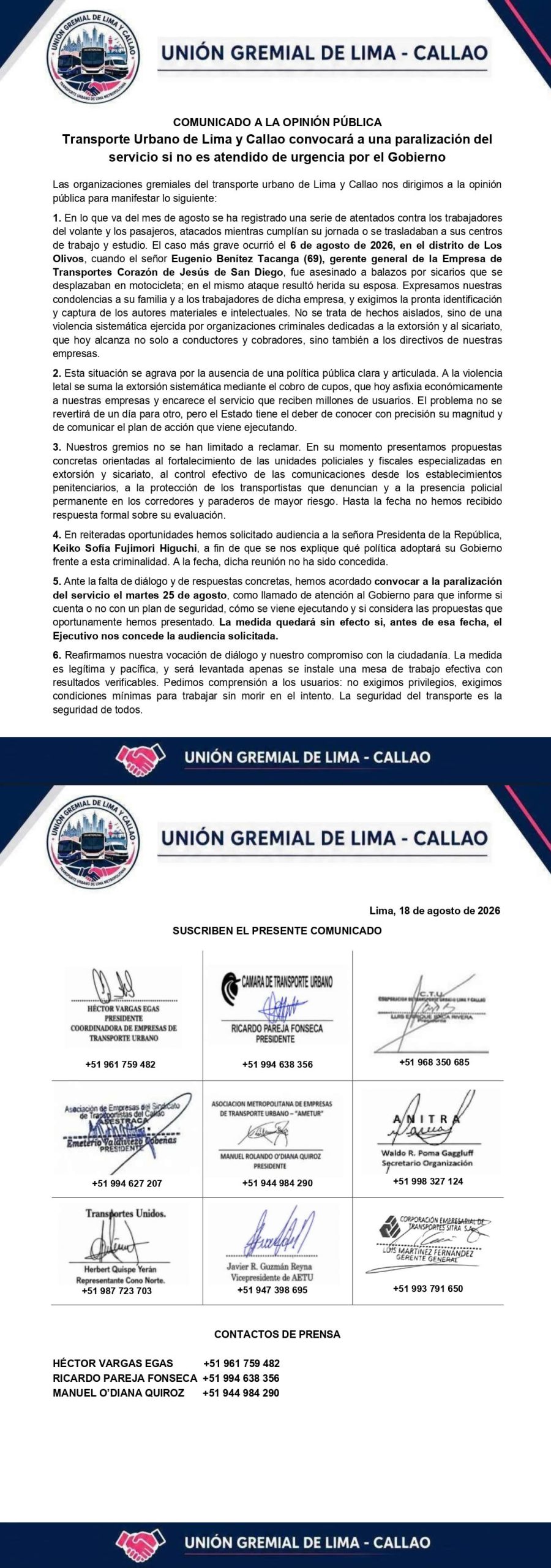 Comunicado transportistas.