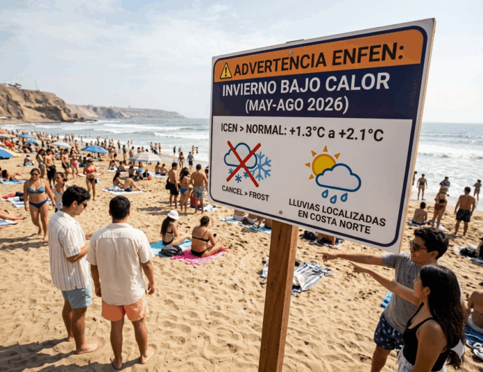 El Impacto Costero y el 'Invierno Bajo Calor' Esta primera imagen se centra en el fenómeno local y sus efectos inmediatos sobre la costa peruana, tal como se detalla en el informe. (ENFEN)