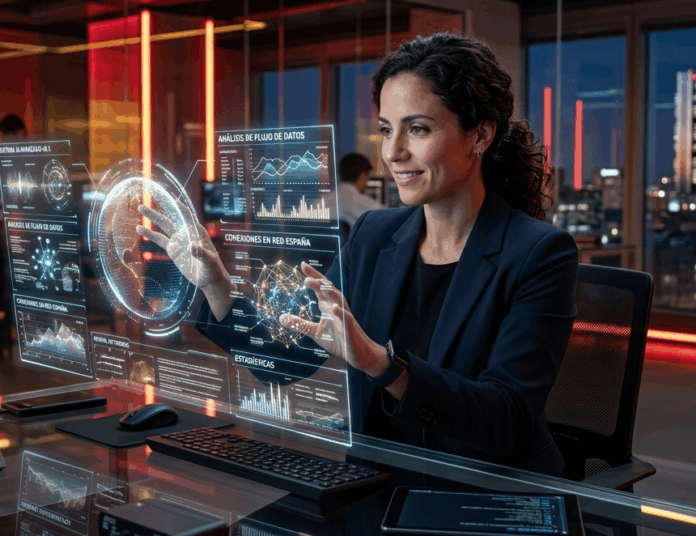 Imagen generada por Gemini de una especialista española en Inteligencia Artificial en plena faena (Imagen: IA)