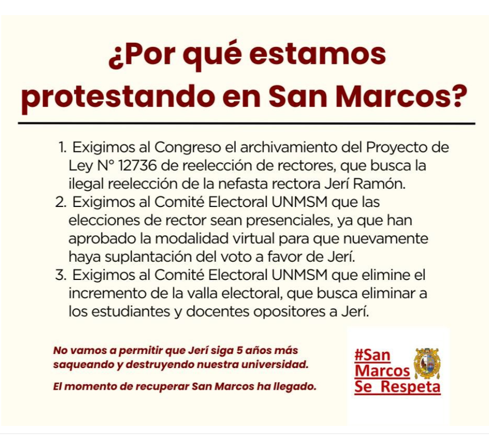 Reclamos propuestos por la Federación de Esttudiantes de San Marcos.