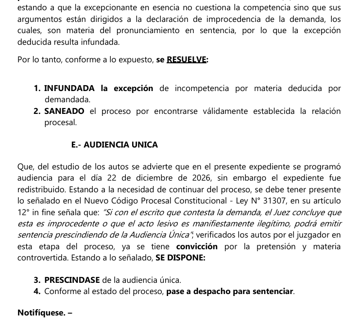 Imagen de la parte resolutiva de la resolución dictada por el Segundo Juzgado Constitucional Transitorio de Lima (agendapais.com)