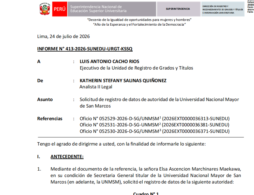 SUNEDU repite la misma argumentación que dio origen a la encargatura de Jerí Ramón y asume que esta se realizó de conformidad con la norma vigente