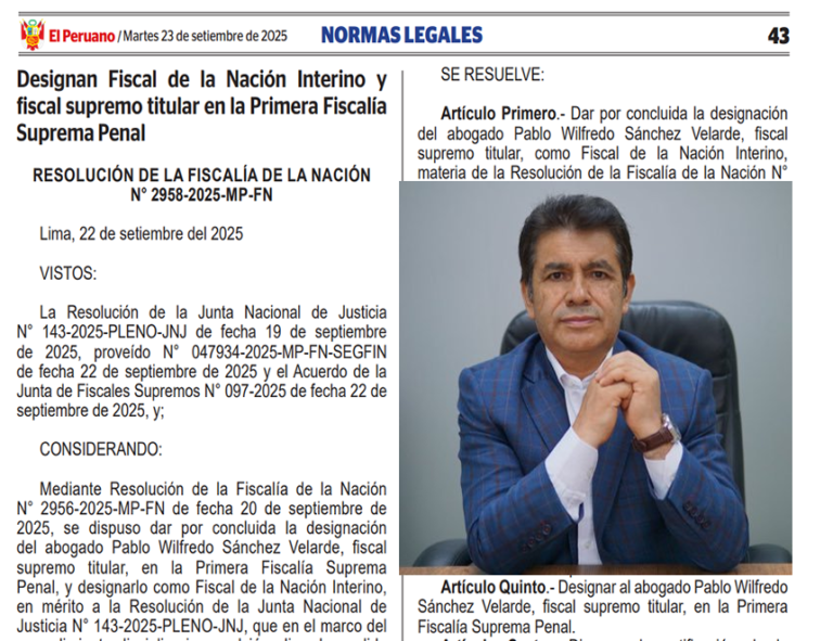 Tomás Gálvez: publican resolución de designación de Fiscal de la Nación Interino